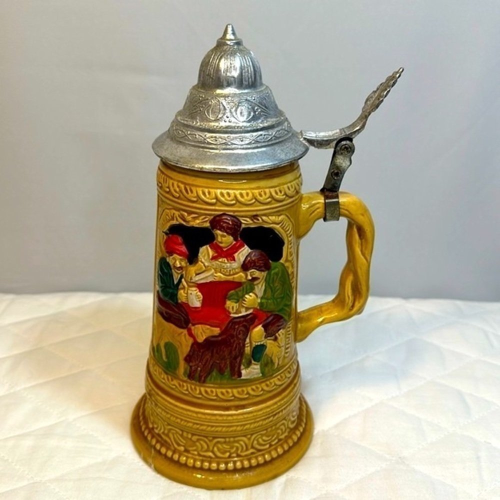 Vintage German Musical Beer Stein Ceramic With Pewter Lid